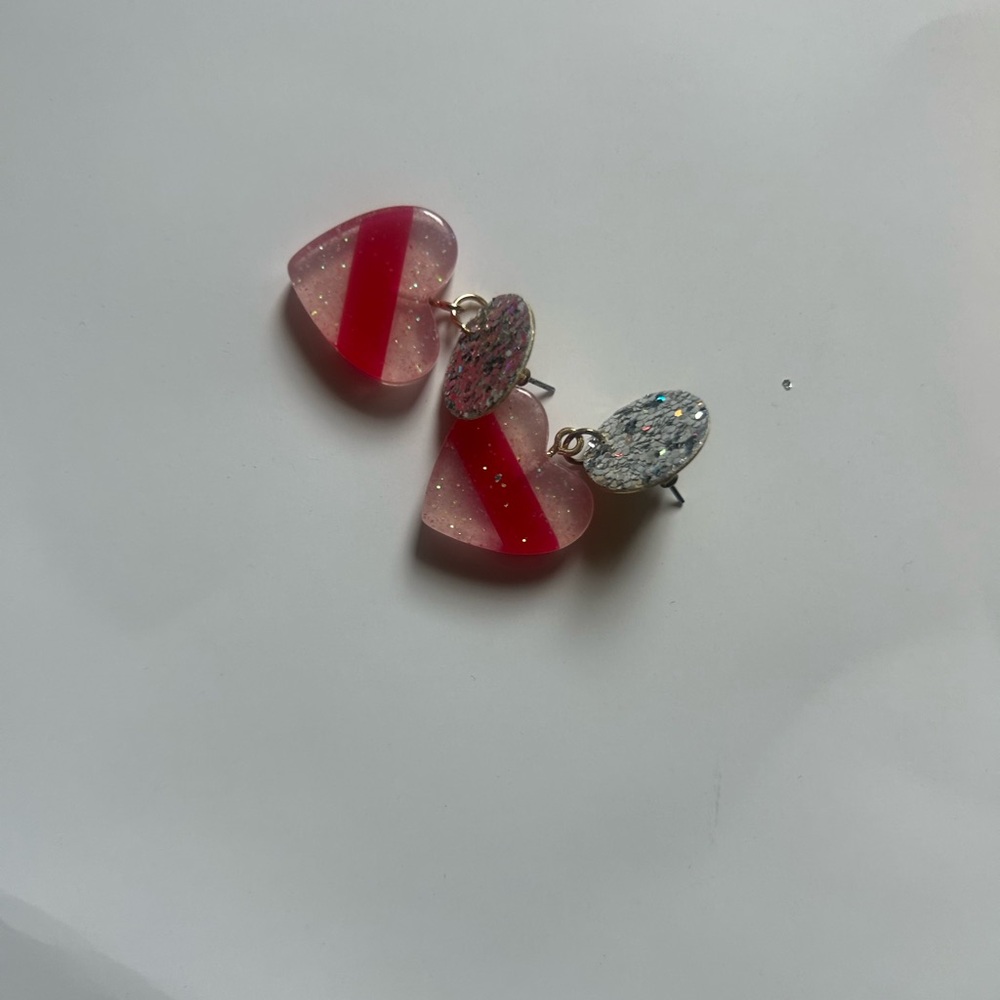 Heart-Shaped Red and Pink Earrings - Picture 6 of 7